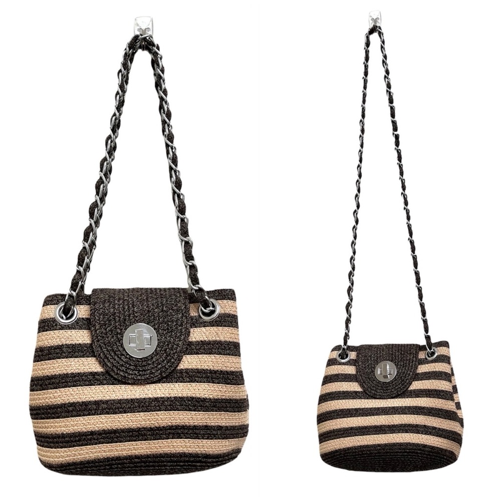 H&M Straw Crossbody Shoulder Tote Striped Summer Purse Bag w/ Chain Strap